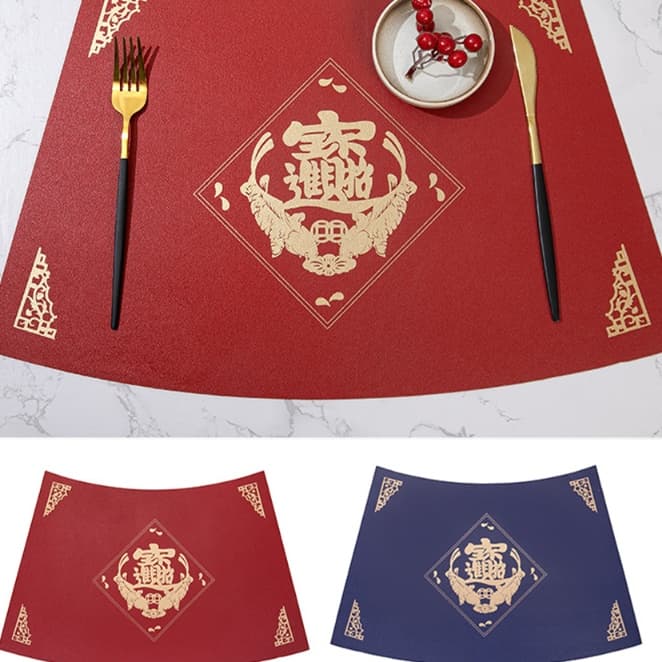 豪華中国風 合皮製 ランチョンマット【表裏 別色レッド・ブルー】