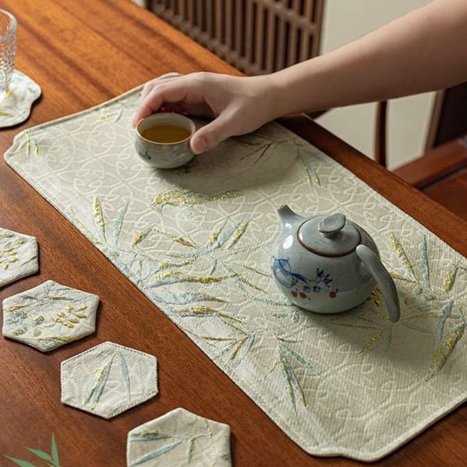 ランチョンマット 竹柄刺繍入り和風ティーマット 【禅風】