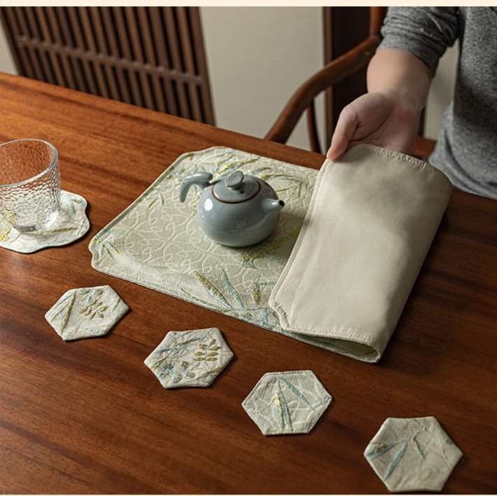 ランチョンマット 竹柄刺繍入り和風ティーマット 【禅風】