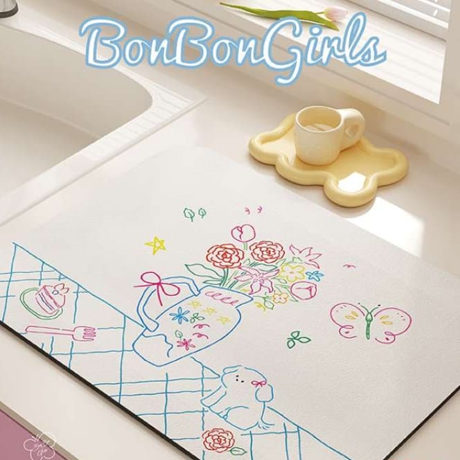 ～かわいいお絵かきランチマット～ ランチョンマット 可愛い絵柄の吸水珪藻土マット