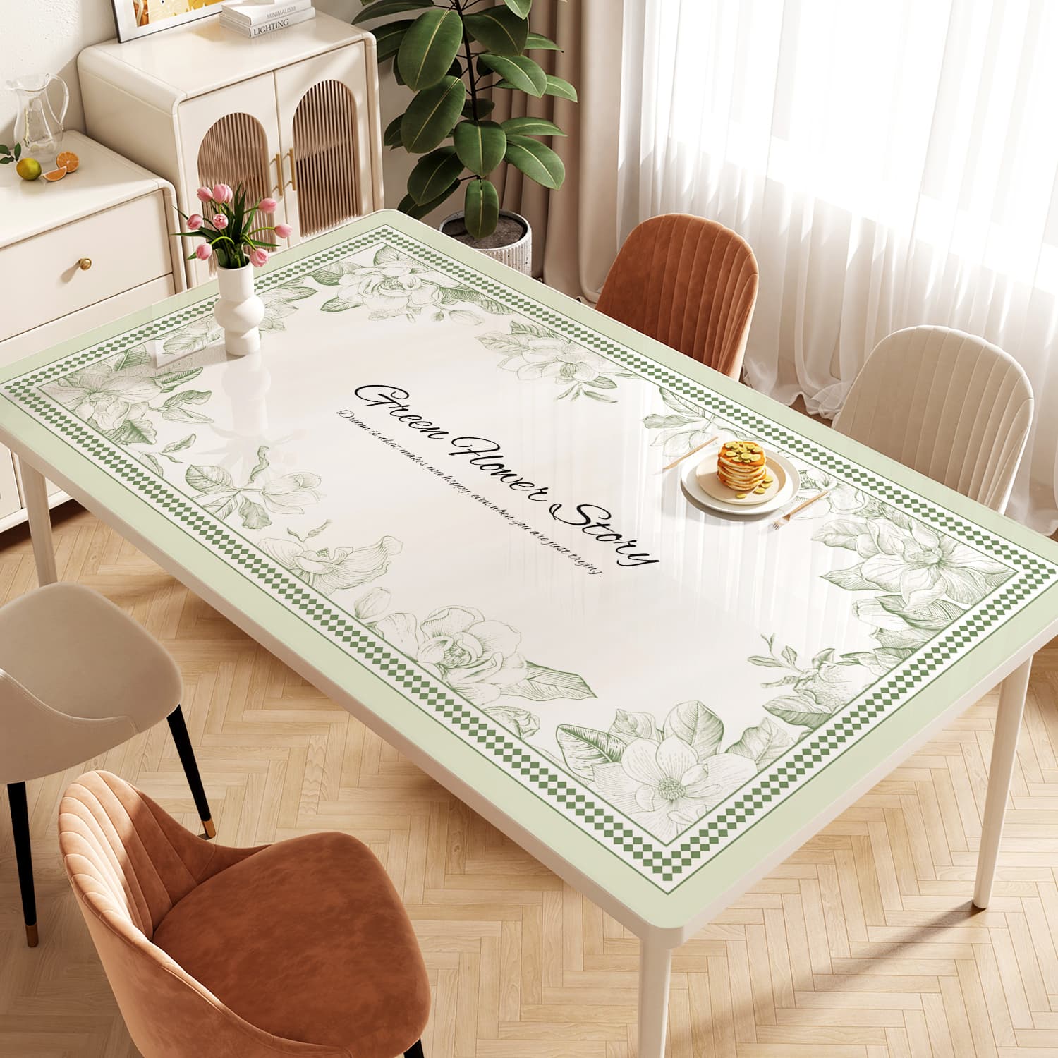 ランチョンマット 春の花咲くシリコン製テーブルランナー