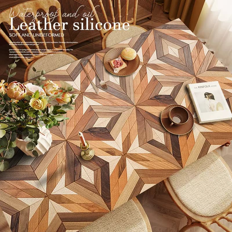 ランチョンマット 高級防水レザー調テーブルマット 木目調ランチョン 【ダイヤモンドフラワー】