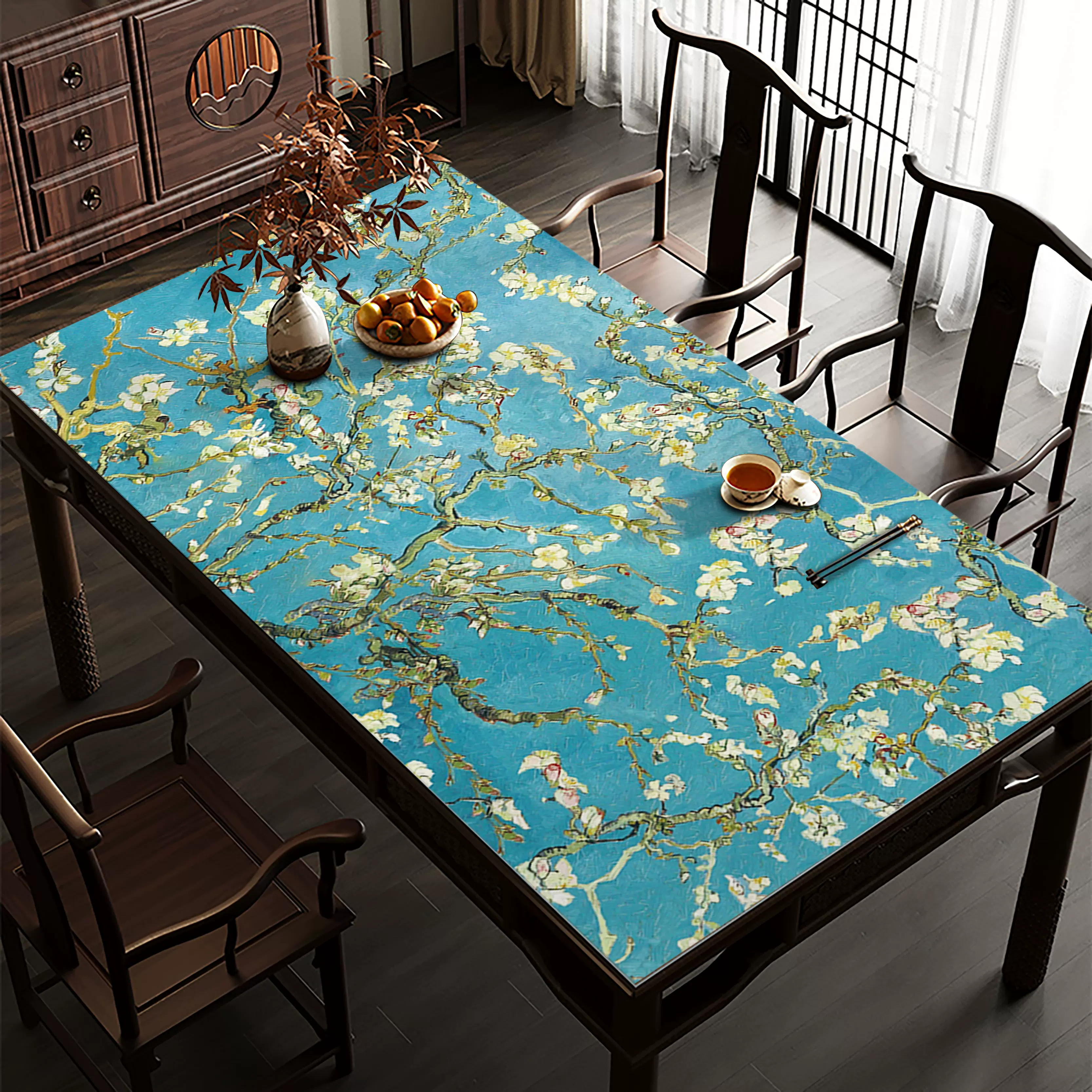 ランチョンマット 防水花柄テーブルマット ポリ塩化ビニル製 【青空に咲く花】