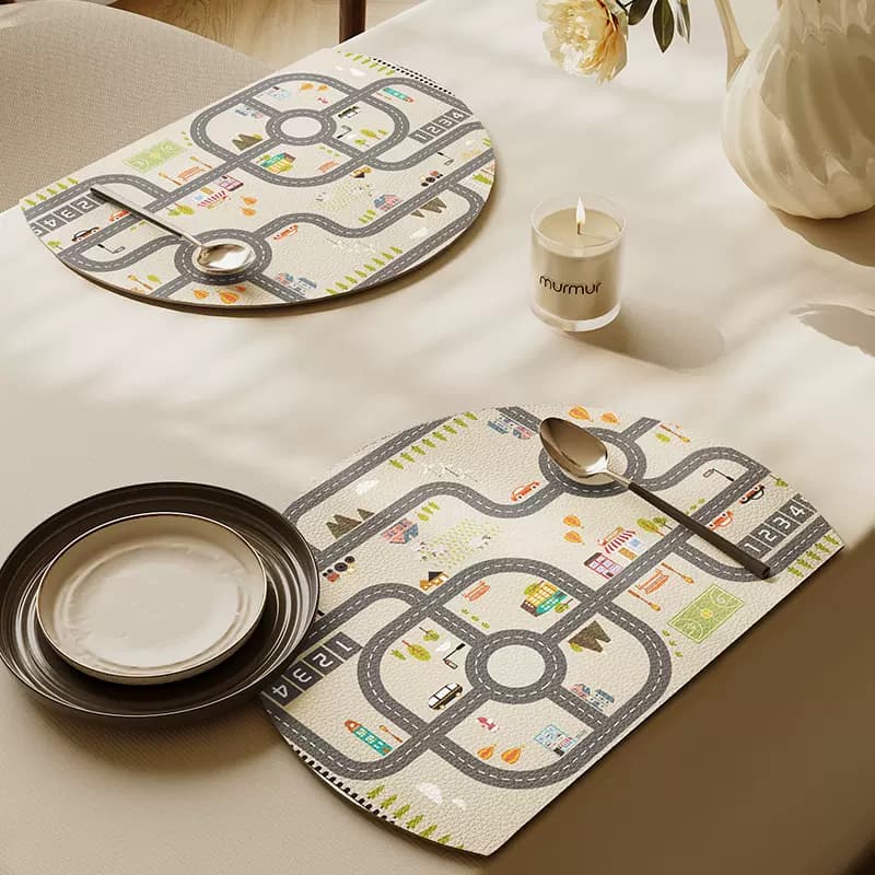 防水防油フラワー柄レザー調ランチョンマット 合皮 子供が好きな柄