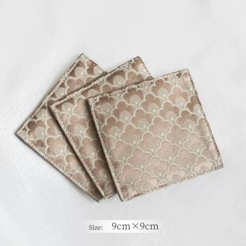 ランチョンマット 和柄コースター3枚セット 着物生地風 【華ボタン 肌色】