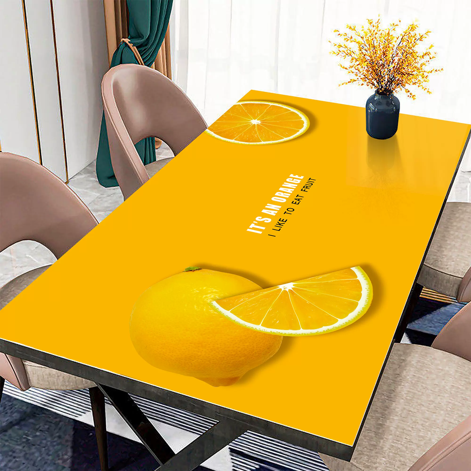 ランチョンマット 抗菌オレンジデザイン食卓マット 水水しいフルーツシリーズ 【イエロー】
