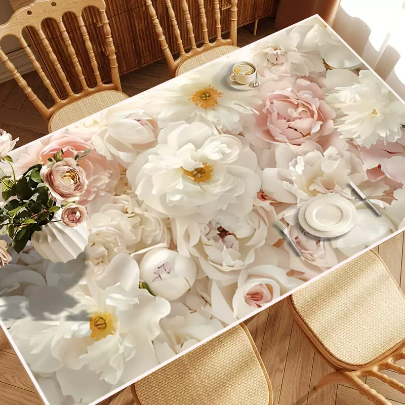 ランチョンマット 花柄防水テーブルマット 【上を向く白の花】