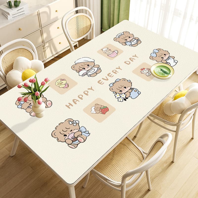 ランチョンマット かわいい熊うさちゃんシリーズ・合皮・防水、防油 【川の字でおねんね】