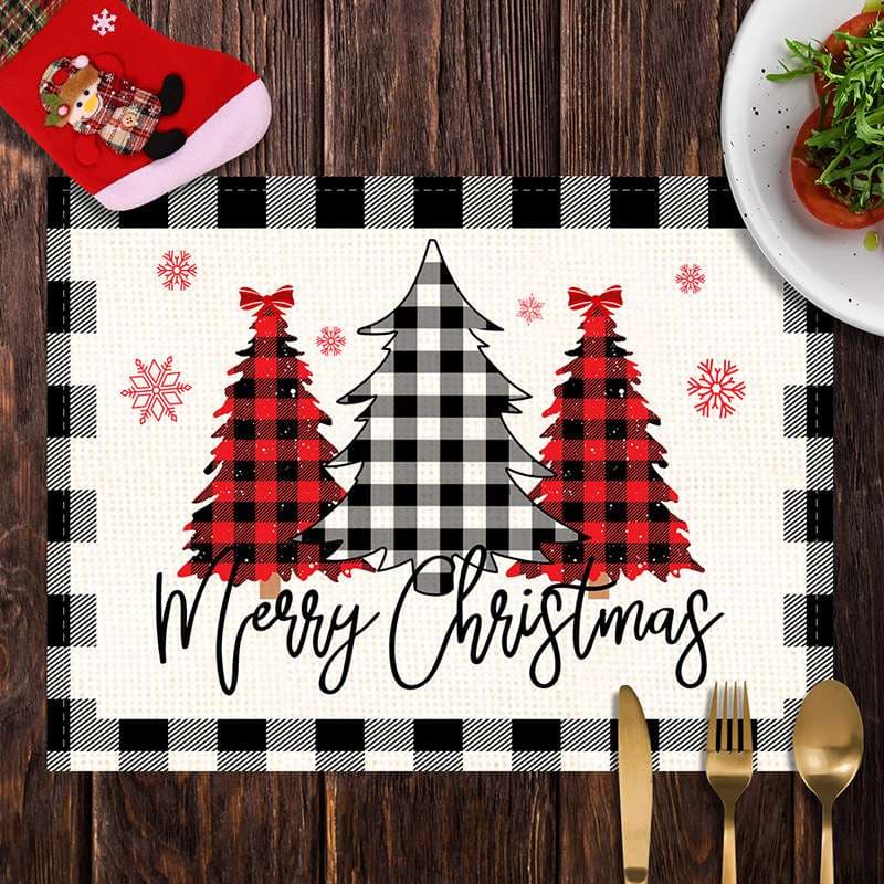 クリスマス柄チェック布ランチョンマット