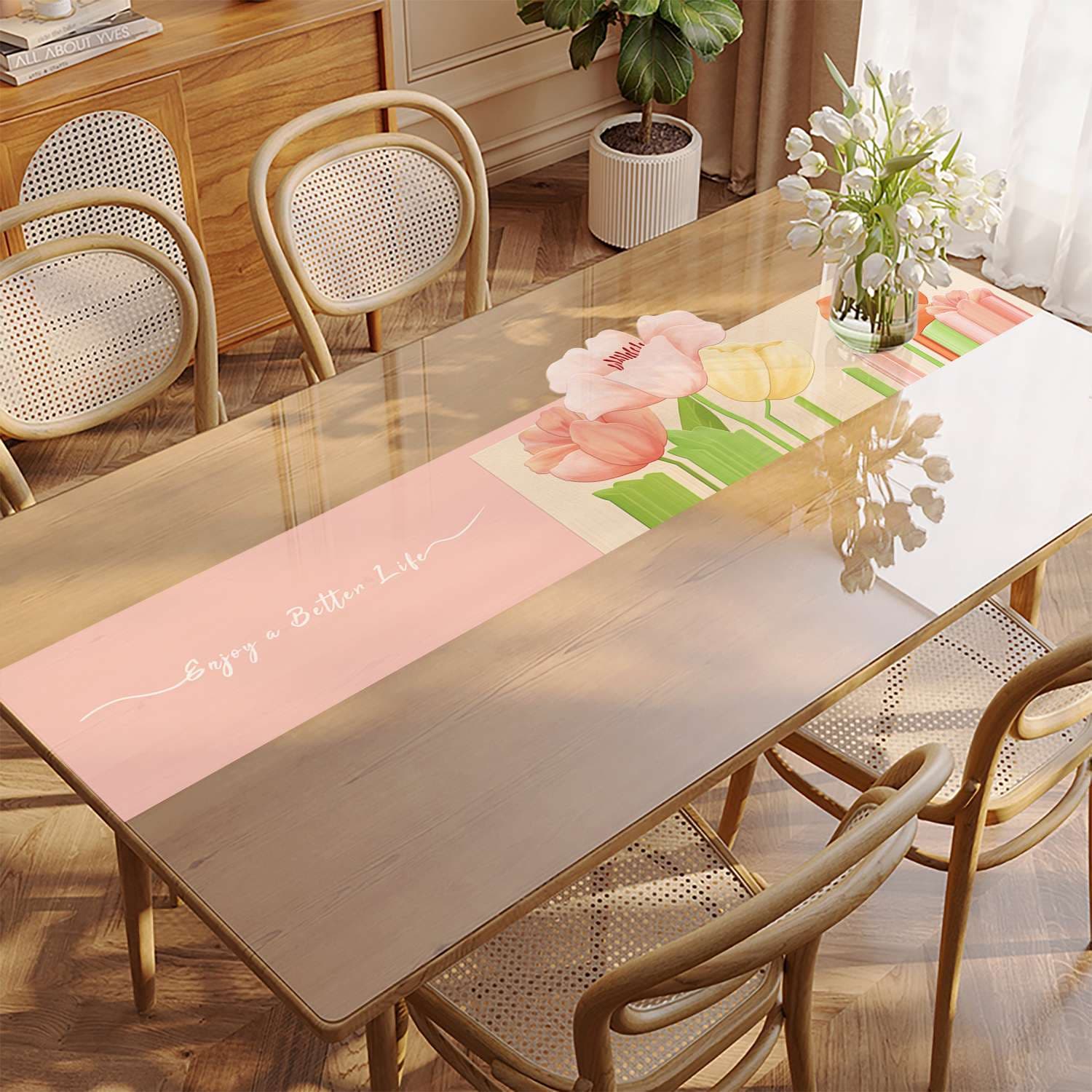 ランチョンマット 春の花咲くシリコン製テーブルランナー