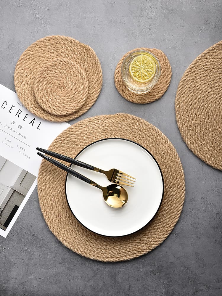 ランチョンマット らせん編み麻縄ランチョンマット