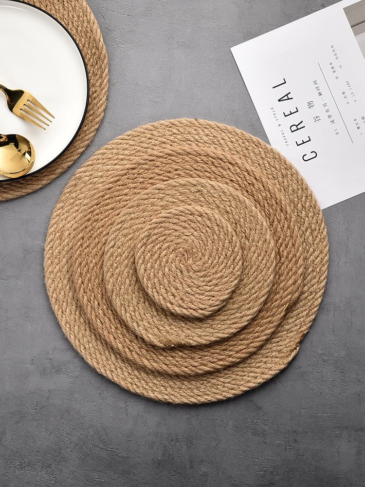 ランチョンマット らせん編み麻縄ランチョンマット