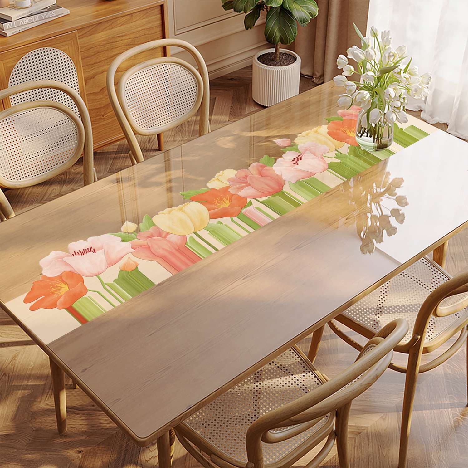 ランチョンマット 春の花咲くシリコン製テーブルランナー