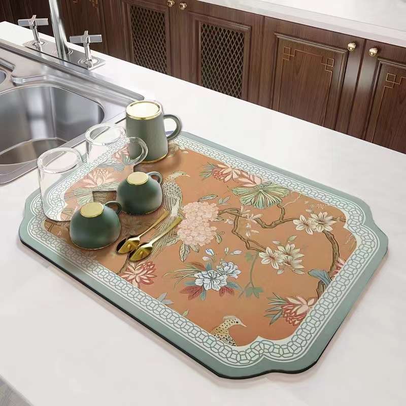 四季花鳥・珪藻土素材・和風ランチョンマット 【珪藻土製、吸水マット】