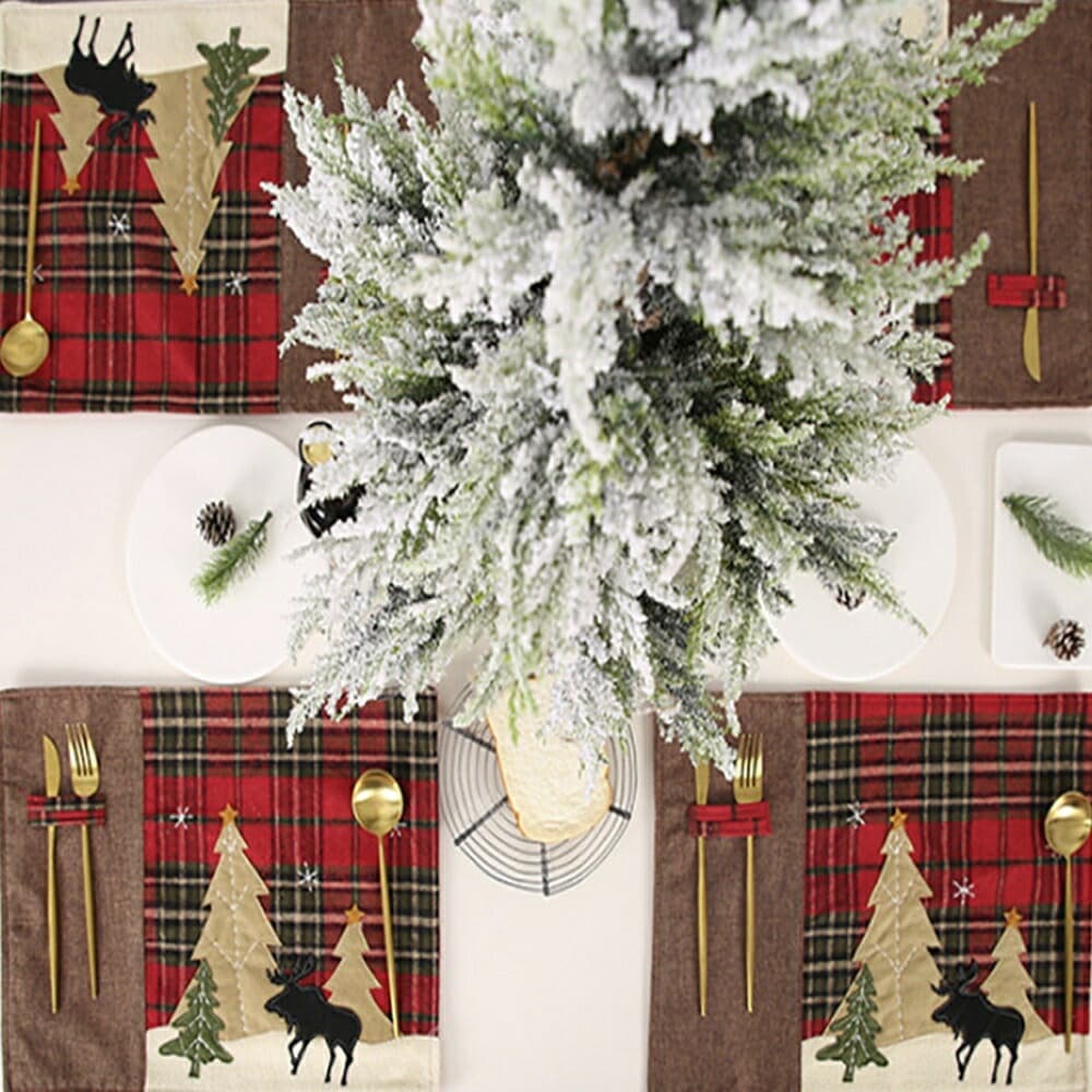 北欧風クリスマストナカイ刺繍ランチョンマット