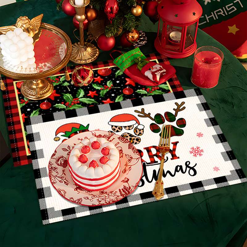 クリスマス柄チェック布ランチョンマット
