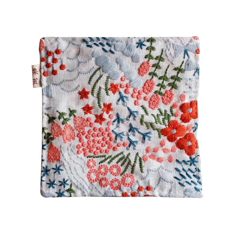 ランチョンマット 花園刺繍 麻ランチョンマット