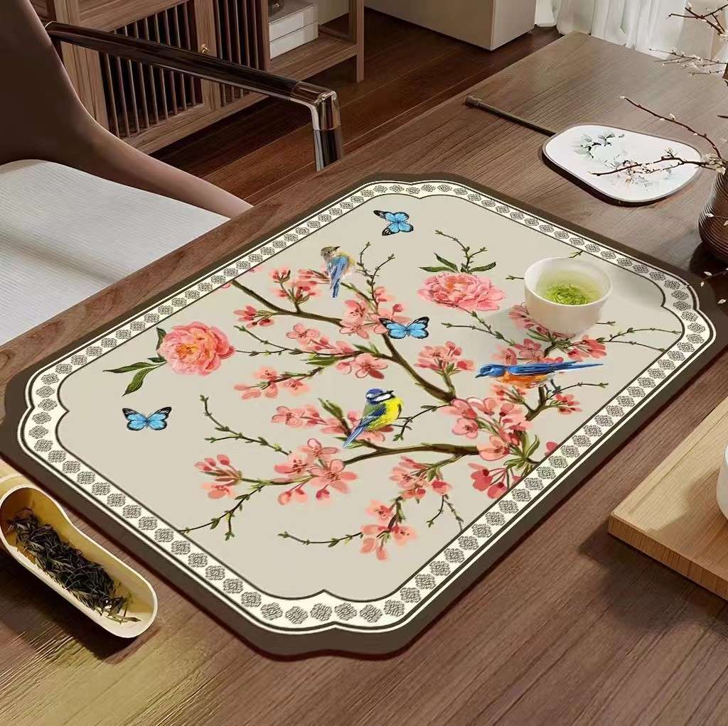 四季花鳥・珪藻土素材・和風ランチョンマット 【珪藻土製、吸水マット】