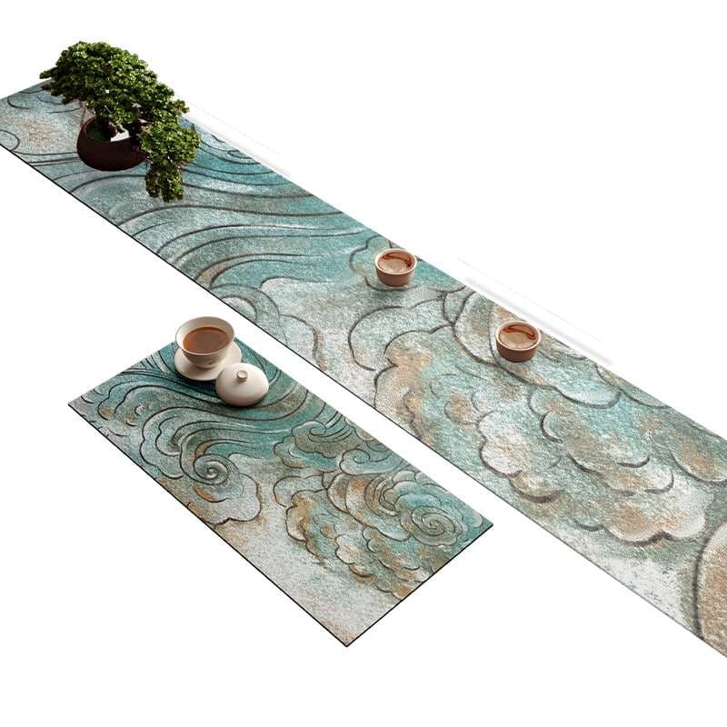 ランチョンマット 波模様レザー調テーブルマット(波青）