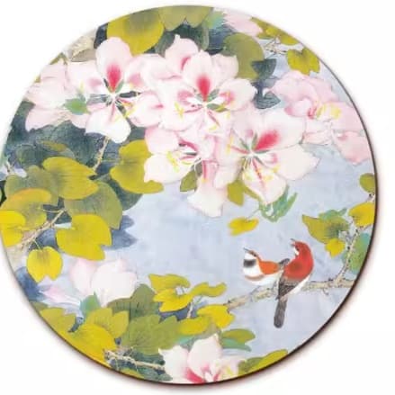 鳥と花の情景 和風ランチョンマット 【円型 花と鳥】