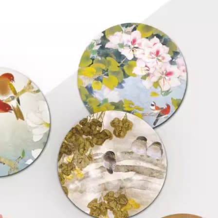 鳥と花の情景 和風ランチョンマット 【円型 花と鳥】